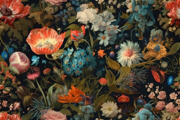 Flowers in the field. AI generated art illustration.
