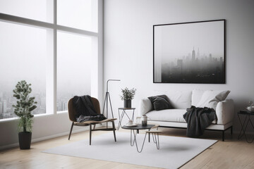 Sleek Modern Living Room with Statement Cityscape Poste
