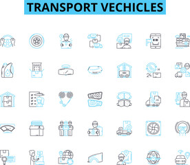 Transport vechicles linear icons set. Automobiles, Buses, Cars, Cycles, Delivery, Electric, Fleet line vector and concept signs. Freight,Hovercraft,Jet outline illustrations Generative AI