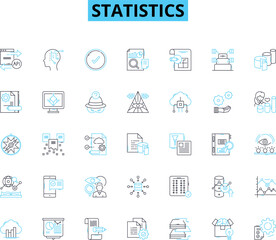 Statistics linear icons set. Probability, Sampling, Data, Correlation, Variance, Regression, Hypothesis line vector and concept signs. Analysis,Distribution,Descriptive outline Generative AI