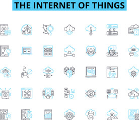 the Internet of Things linear icons set. Connected, Automation, Smart, Cloud, Sensors, Devices, Interconnected line vector and concept signs. Embedded,Tracking,Data outline illustrations Generative AI