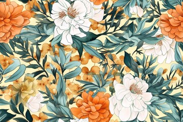Seamless floral background with flowers. AI generated art illustration.