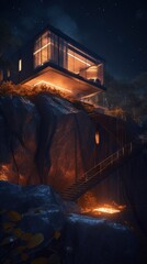 House on the beach. AI generated art illustration.