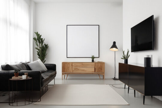 Sleek Minimalist Living Room with Poster Mockup