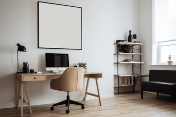 Spacious Home Office with Poster Mockup