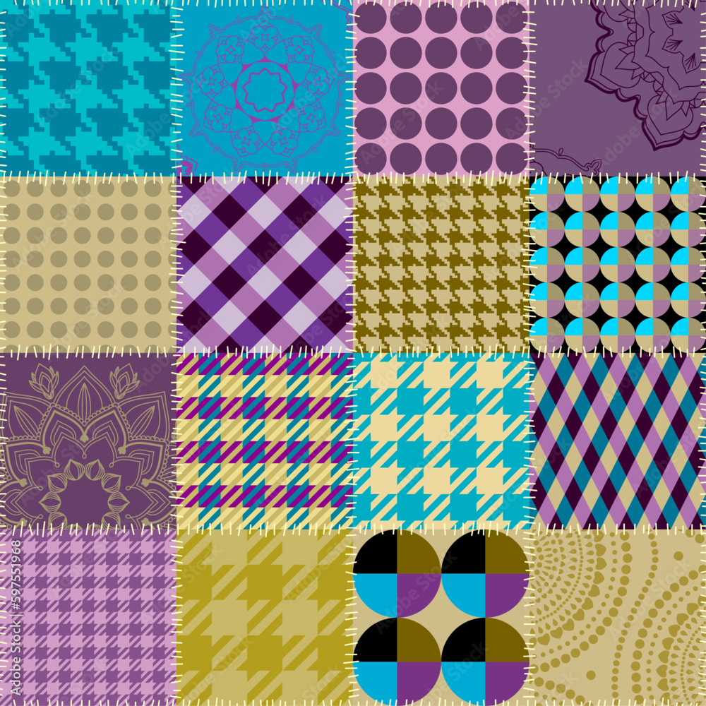 Poster Textille patchwork pattern. Seamless Vector image. Squares patchwork