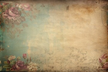 Vintage background with flowers. AI generated art illustration.