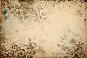 Vintage background with flowers. AI generated art illustration.