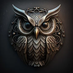 Fotobehang ancient symbol of an owl on metal © Juan