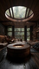 House on the river. AI generated art illustration.