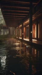 House on the river. AI generated art illustration.