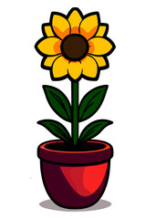 Obraz premium Cartoon flower sunflower in a pot icon on transparent background vector 