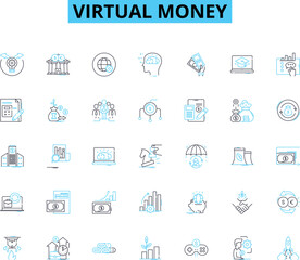 Virtual money linear icons set. Cryptocurrency, Blockchain, Bitcoin, Ethereum, Litecoin, Ripple, Token line vector and concept signs. Digital currency,Altcoin,Wallet outline Generative AI