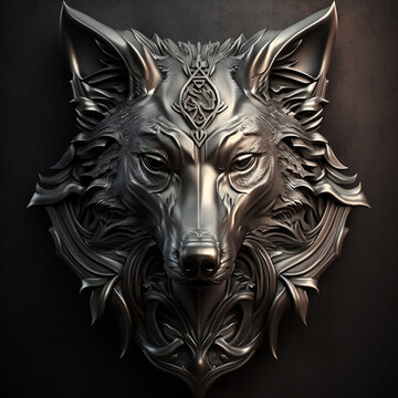an ancient wolf symbol made on metal