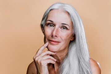 Beautiful senior woman posing on a beauty photo session.
