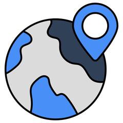 Pin with globe denoting concept of global location icon 
