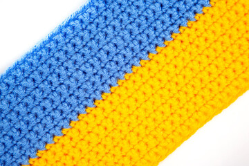 knitted scarf in the form of the Ukrainian flag. national symbols of the country Ukraine