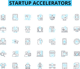 Startup Accelerators linear icons set. Incubator, Mentorship, Seed funding, Innovation, Cohort, Collaboration, Nerk line vector and concept signs. Entrepreneurs,Growth,Demo day outline Generative AI