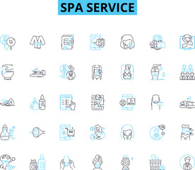 Spa service linear icons set. Relaxation, Pampering, Rejuvenation, Serenity, Therapy, Bliss, Tranquility line vector and concept signs. Massage,Health,Beauty outline illustrations Generative AI