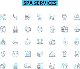 Spa services linear icons set. Relaxation, Massage, Aromatherapy, Facials, Manicure, Pedicure, Hot st line vector and concept signs. Nails,Therapy,Reflexology outline illustrations Generative AI - obrazy, fototapety, plakaty