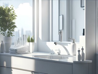 Fototapeta na wymiar modern bathroom sink and faucet generated Ai 