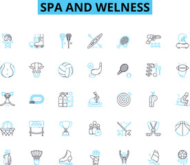 Spa and welness linear icons set. Relaxation, Serenity, Rejuvenation, Tranquility, Bliss, Pampering, Renewal line vector and concept signs. Harmony,Wellness,Meditation outline Generative AI