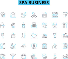 Spa business linear icons set. Relaxation, Pampering, Therapy, Serenity, Massage, Wellness, Aromatherapy line vector and concept signs. Renewal,Tranquility,Beauty outline illustrations Generative AI