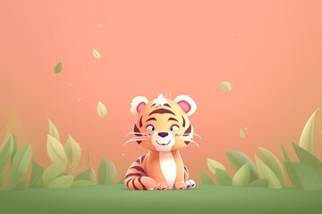 Tiger cub and a ball. AI generated art illustration.