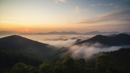 Fototapeta na wymiar sunrise in the mountains. Generative Ai