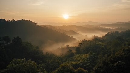 Naklejka premium sunrise in the mountains. Generative Ai