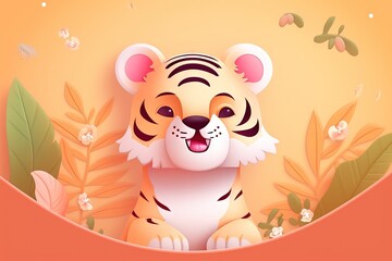 Tiger cub and a ball. AI generated art illustration.
