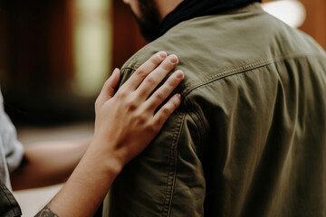 A friendly hand on the shoulder as a sign of support. Generative AI	