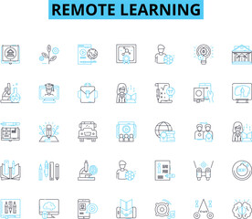 Remote learning linear icons set. Virtual, Digital, Online, Distance, E-learning, Web-based, Tele-education line vector and concept signs. Mobile,At-home,Cyber outline illustrations Generative AI