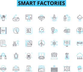 Smart factories linear icons set. Automation, Robotics, Efficiency, Innovation, Integration, Digitization, Optimization line vector and concept signs. Generative AI
