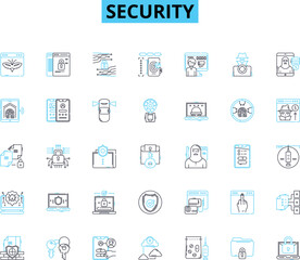 Security linear icons set. Encryption, Firewall, Authentication, Malware, Antivirus, Passwords, Biometric line vector and concept signs. Surveillance,Cybercrime,Identity outline Generative AI