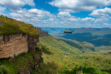 Fototapeta na wymiar Scenic Skyway with the three sisters in the background, Blue Mountains National Park, in the Greater Sydney Region New South Wales, Australia.