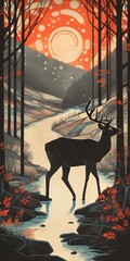 Deer in the morning. AI generated art illustration.
