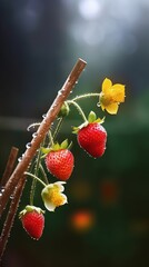 Strawberries in the garden. AI generated art illustration.