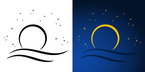 vector night sky, moon and stars. vector illustration.