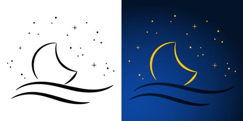 Obraz na płótnie Canvas moon stars and clouds cartoon on blue background. vector illustration.