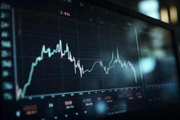 Close-up of stock charts on a display on a dark background. Generative AI	