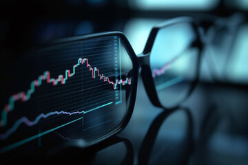 Close-up of stock charts on a display on a dark background. Generative AI	
