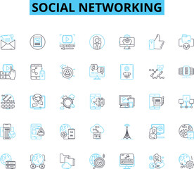 Social networking linear icons set. Connection, Interaction, Sharing, Communication, Relationships, Community, Engagement line vector and concept signs. Nerking,Friends,Followers outline Generative AI