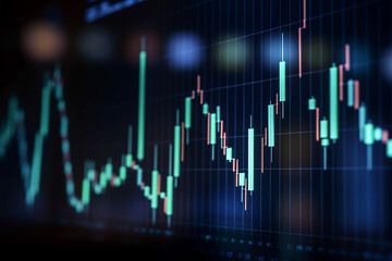 Fototapeta premium Close-up of stock charts on a display on a dark background. Generative AI 