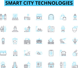 Smart city technologies linear icons set. IoT, Sustainability, Automation, Innovation, Digitalization, Connectivity, Mobility line vector and concept signs. Energy,Security,Efficiency Generative AI