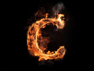 Brennender Buchstabe C auf schwarzem Hintergrund, KI generiert