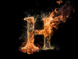 Brennender Buchstabe H auf schwarzem Hintergrund, KI generiert
