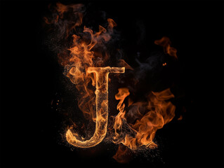 Brennender Buchstabe J auf schwarzem Hintergrund, KI generiert