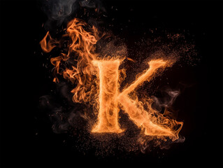 Brennender Buchstabe K auf schwarzem Hintergrund, KI generiert