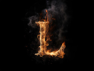 Brennender Buchstabe L auf schwarzem Hintergrund, KI generiert